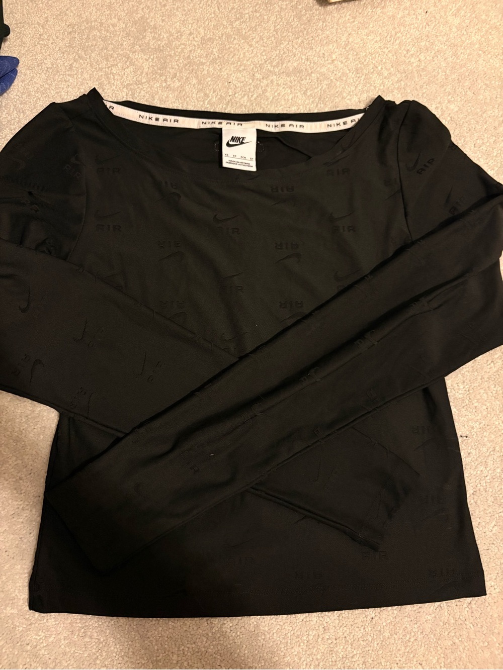 Nike Black Women's Long Sleeve Crew Top with Tone-On-Tone Logo